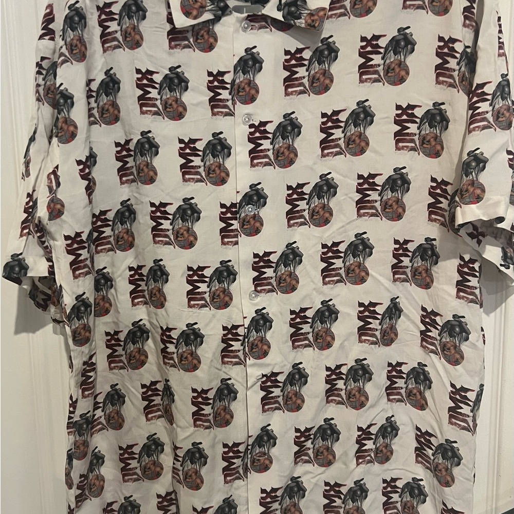 Men's New Casual Graphic DMX Print Shirt - Cream and Black